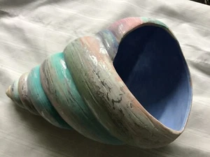 Vintage 80s 90s Pastel pink green Ceramic Seashell Sconce Decor - Picture 1 of 6