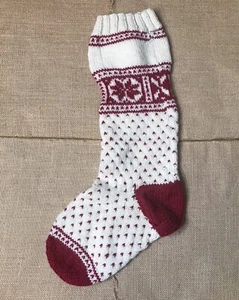 Fair Isle Sweater Stocking Red Cream Christmas Holiday Nordic Farmhouse Cottage - Picture 1 of 4