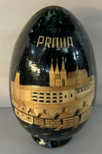 (3) VINTAGE NESTING EGGS INLAY WOOD HAND PAINTED CZECH 2 PIECE “PRAHA” - Picture 1 of 8