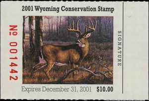 WYOMING #18 2001 STATE DUCK STAMP WHITE TAIL DEER by Brent Todd x - Picture 1 of 1