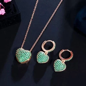 2.50 Ct Round Cut Simulated Green Emerald Jewelry Set 14K Rose Gold Plated - Picture 1 of 5