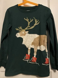 EUC Carter’s 8 reindeer winter Christmas graphic long-sleeve T-shirt tee green - Picture 1 of 2