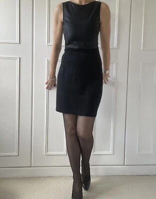 Theory Black Fitted Dress With Leather Top Uk8 - Image 1 of 4