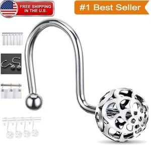 Bling Silver Shower Curtain Rings - Durable Anti-Rust Design, 12 Hooks Included - Picture 1 of 9