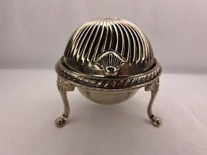 Vintage Silver Plated Dome Roll Top Caviar Butter Dish Server Trinket Box Decor