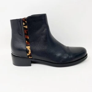 Blondo Damen-Stiefel aus schwarzem Leder Leopard Akzent seitlicher Reißverschluss, Größe 7 - Bild 1 von 14