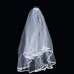 Brautschleier mit Kamm Doppelbänder Tüll Hochzeitsschleier 60x80 cm Beige