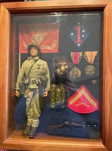 GI Joe 12” US Marine With Wooden Shadow box 1998 FAO SCHWARZ EXCLUSIVE  - Picture 1 of 15