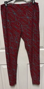 LULAROE Abstract Geometric Women's One Size Leggings Red Teal Tall And Curvy - Picture 1 of 2