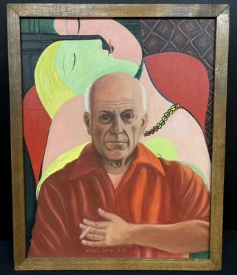 De colección 1981 Mitchell Smith retrato de Picasso óleo sobre tabla pintura Edinboro Foto 1 de 4