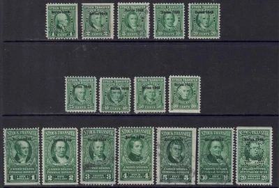 US Scott RD261/RD277, mix of 16, 1c/$20 “Series 1948” Stock Transfer Grns cj104 - Image 1 of 2