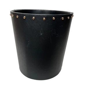 Black Faux Leather Garbage Trash Can with Gold Studs Small Girl Boss Office Goth - Picture 1 of 7