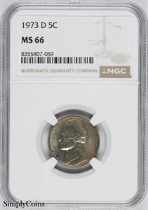 1973-D Jefferson Nickel NGC MS66 GEM BU Uncirculated - Picture 1 of 2