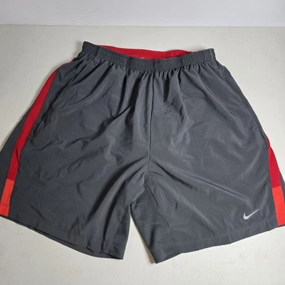 Pantalones Cortos para Correr a Distancia Nike Dri-Fit Para Hombre Medianos Gris Rojo 7" Forrados Foto 1 de 4