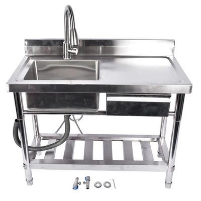 Garage Outdoor Sink Kitchen Commercial Sink Free Standing Sink Laundry Silver - Image 1 of 4