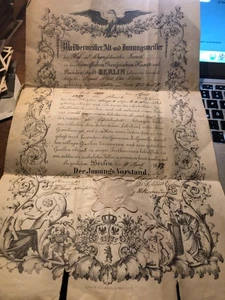 Lehrbrief Huf - und Wagenschmiede vom 21. April 1877  Schmied geboren in Stettin - Bild 1 von 2
