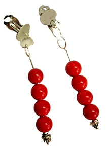 6,5 cm lange Ohr Clips Farbsteine rot Hänger silber ModeSchmuck NEU - Bild 1 von 1