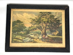 Currier & Ives Die Fahrt durch die Highlands Druck antiker Rahmen 7" x 5" - Bild 1 von 6