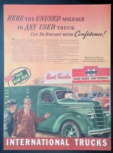 Print Ad 1940's International Harvester Trucks Work Used Green Men Hats - Picture 1 of 1