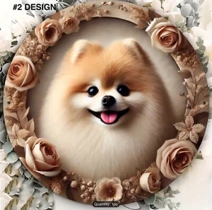 Pomeranian & Rose Flower Wreath #2 Tin Round Dog Sign 20 x 20cm Metal, 3 DESIGNS - Picture 1 of 24