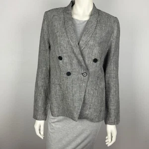 Oxford Size 12 Linen Jacket Black Check Collar Long Sleeve Lined Single Breast - Picture 1 of 15