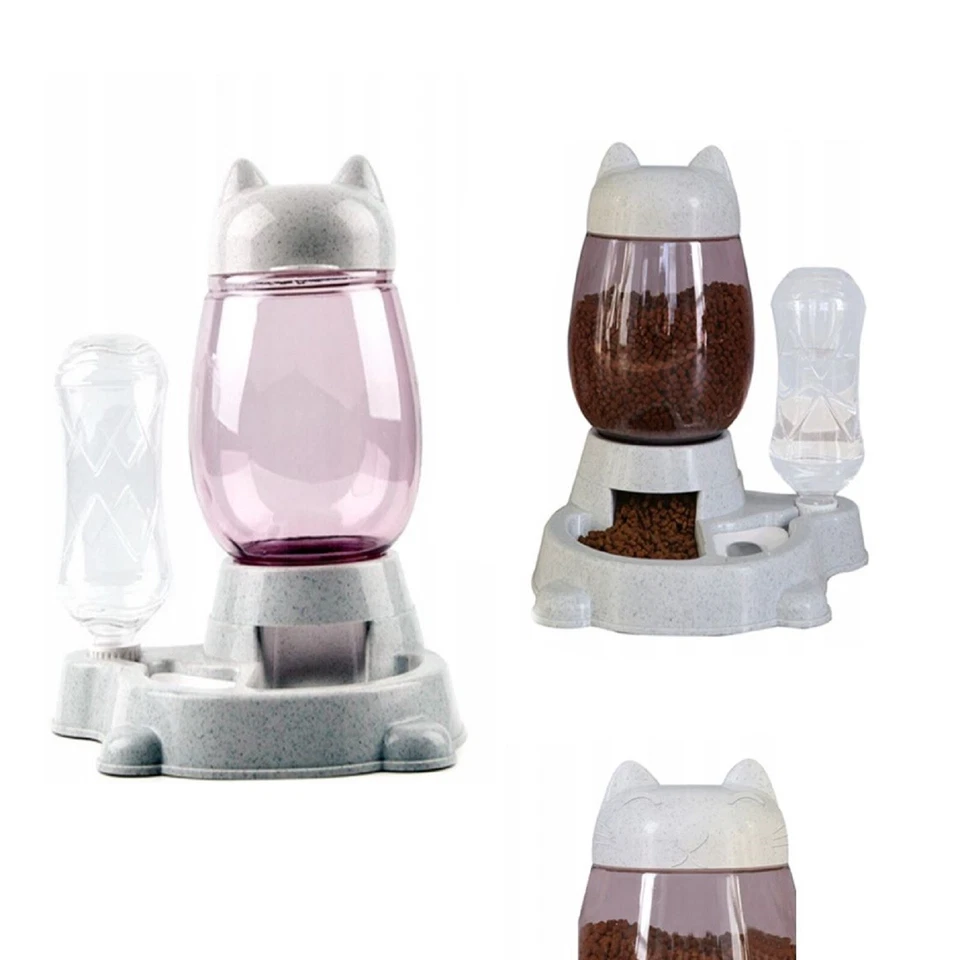 QLS Wasser- und Futterspender 2in1 für Katzen Hunde 2,2L Trockennahrung Grau - Bild 1 von 4