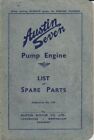 Austin 7 Pump Engine List of Spare Parts 1707 UNILLUSTRATED Not Dated