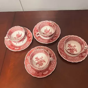 Spodes Camilla Copeland England pink Transferware Tea Cup & Saucer Set of 4 - Picture 1 of 18