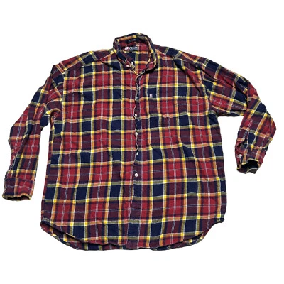 Camisa Ralph Lauren Chaps Franela Para Hombres XL Borgoña Roja A Cuadros Abotonada Informal Foto 1 de 4