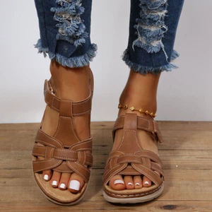 Sandalias ortopédicas de mujer con cuña casual verano confort zapatos planos talla DE - Imagen 1 de 8