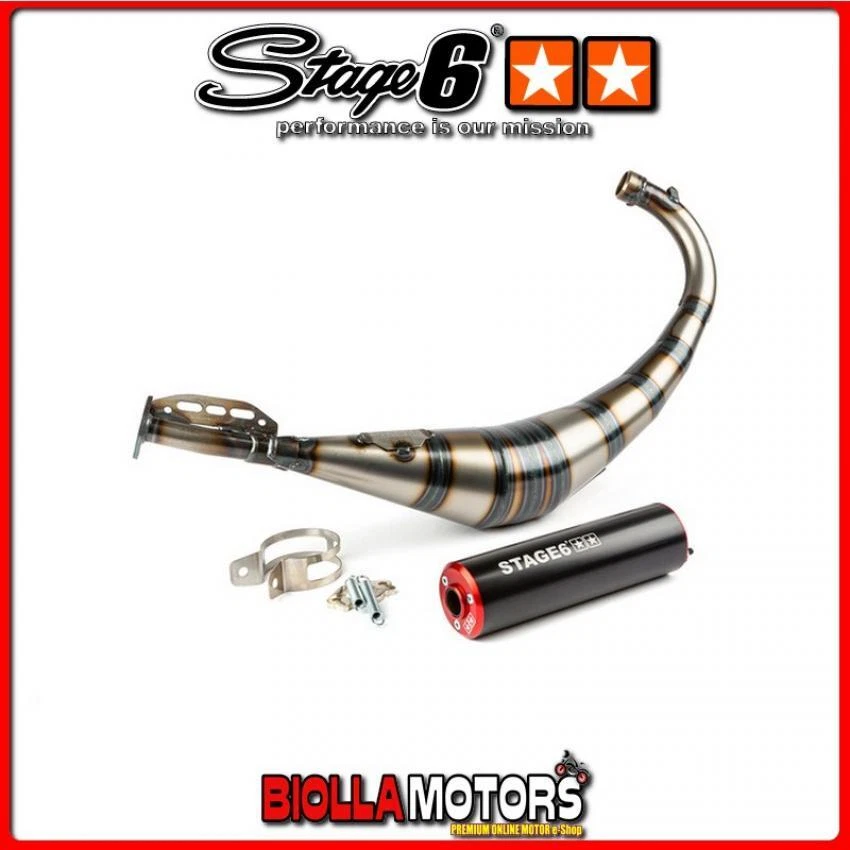 S6-9118903/RE Marmitta Stage6 Streetrace CNC rosso / nero Derbi / Minarelli AM6  - Bild 1 von 4