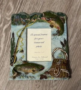 Bass Fishing Theme Photo Frame 2x3 Picture Frame Outdoor Fisherman Cabin Rustic - Picture 1 of 2