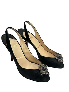 Christian Louboutin "Fiorellino" schwarze Satin Slingback Peeptoe Pumps, Gr. 38 - Bild 1 von 16