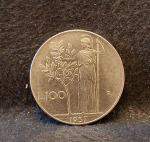 1957-R Italy 100 lire, circulation coinage, decent grade, KM-96.1 - Picture 1 of 6