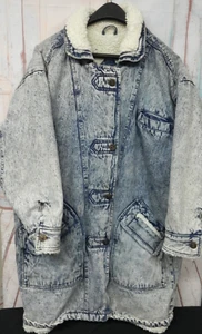 Vintage British Mist Acid Wash Denim Long Lined Coat 1970s/1980s Size Large - Picture 1 of 12