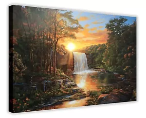 Waterfall Sunrise Oil Painting Canvas Wall Art Picture Print Living Room - Picture 1 of 8