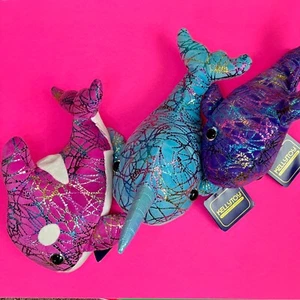 KellyToy Rainbow Foil Print, Orca Killer Whale, Shark & Narwhal - New Lot of 3 - Picture 1 of 5