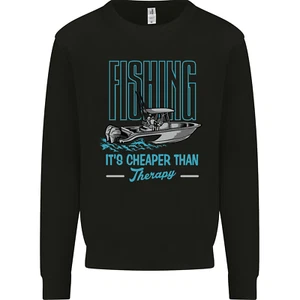 Fishing Its Cheaper Than Therapy Fisherman Kids Sweatshirt Boys Girls Jumper - Picture 1 of 92