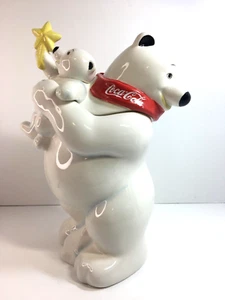 Coca-Cola Polar Bear Cookie Jar Earthenware by Sakura 13 in Baby Bear with Star - Picture 1 of 12
