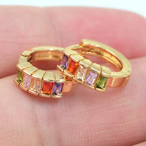 18K Yellow Gold Filled Women Multi-Coloured Mystic Topaz Huggie Earrings Jewelry - Picture 1 of 1