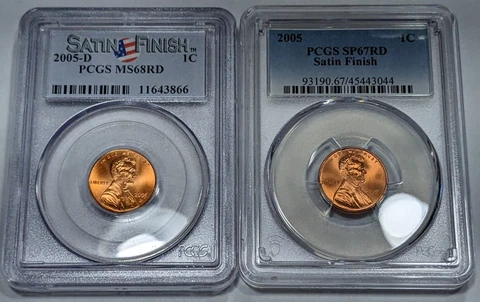 2005 D MS68RD & 2005 P SP67RD - Satin Finish PCGS Graded Lincoln Memorial Cents Cover