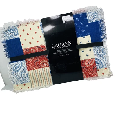 Ralph Lauren RL Americana Bandanna Cotton Placemats Red Wht Blu Stars NEW Set/4 - Image 1 of 4