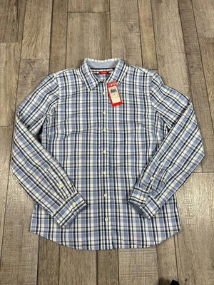 Izod Blue And White Plaid Women's Long Sleeve Button Down Shirt Size Medium - Image 1 of 4