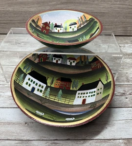 Handbemalte Holzschale Set 8"/6" Amish Stil Landhaus Szene Volkskunst - Bild 1 von 12