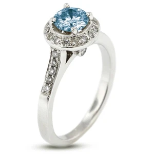 1,12 kt blauer SI2 runder Erdabbau zertifizierter Diamanten 14 kt Halo Verlobungsring - Bild 1 von 11