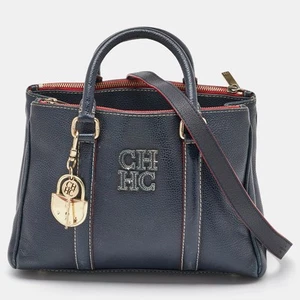 CH Carolina Herrera Navy Blue Leather Matteo Tote - Picture 1 of 10