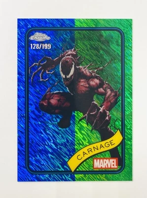 2025 TOPPS CHROME MARVEL 173 CARNAGE GREEN BLUE SHIMMER REFRACTOR 128/199 - Image 1 of 2