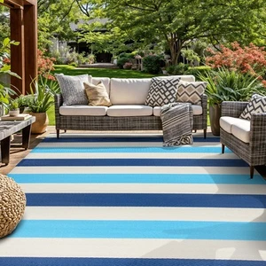 Rugshop Outdoor Rug Stripe Reversible Recycled Plastic Carpet Outdoor Patio Rugs - Picture 1 of 65