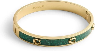 COACH Signature C Enamel Hinged Bangle Bracelet Green & Gold Tone - Image 1 of 4