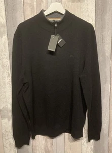Authentischer schwarzer Wollpullover mit Viertelreißverschluss von Hugo Boss neu mit Etikett XXL UVP 169 £ - Bild 1 von 12